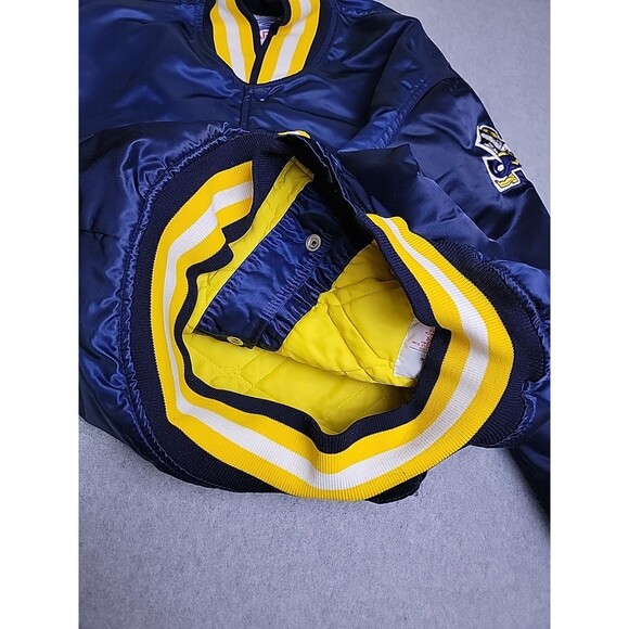 Vintage Starter Notre Dame Bomber Jacket Mens L Blue Satin Embroidered Irish 90s - Picture 8 of 14